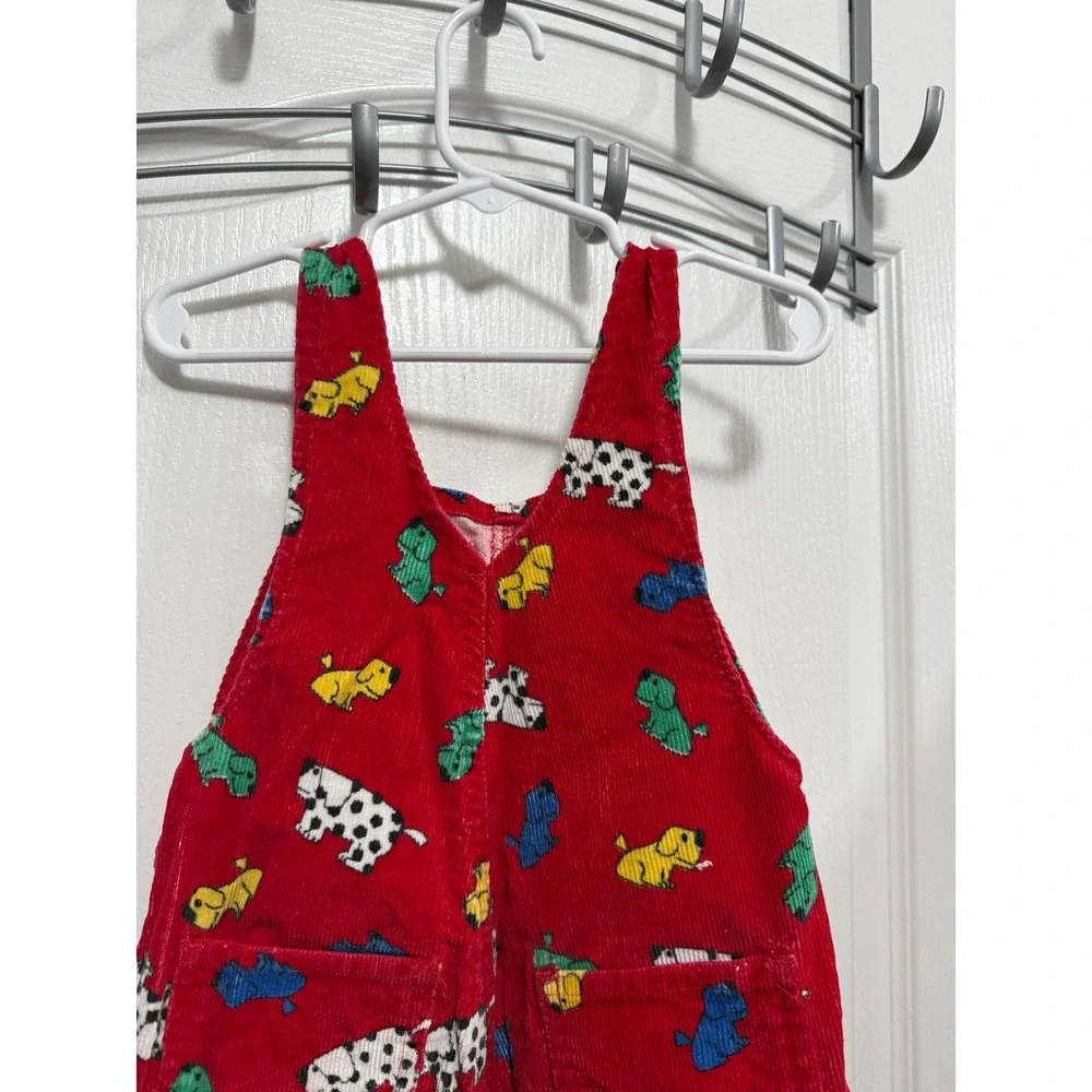 Vintage 90s Carters Red Corduroy Dog Print Overalls Kids 2T Dalmatian Bibs